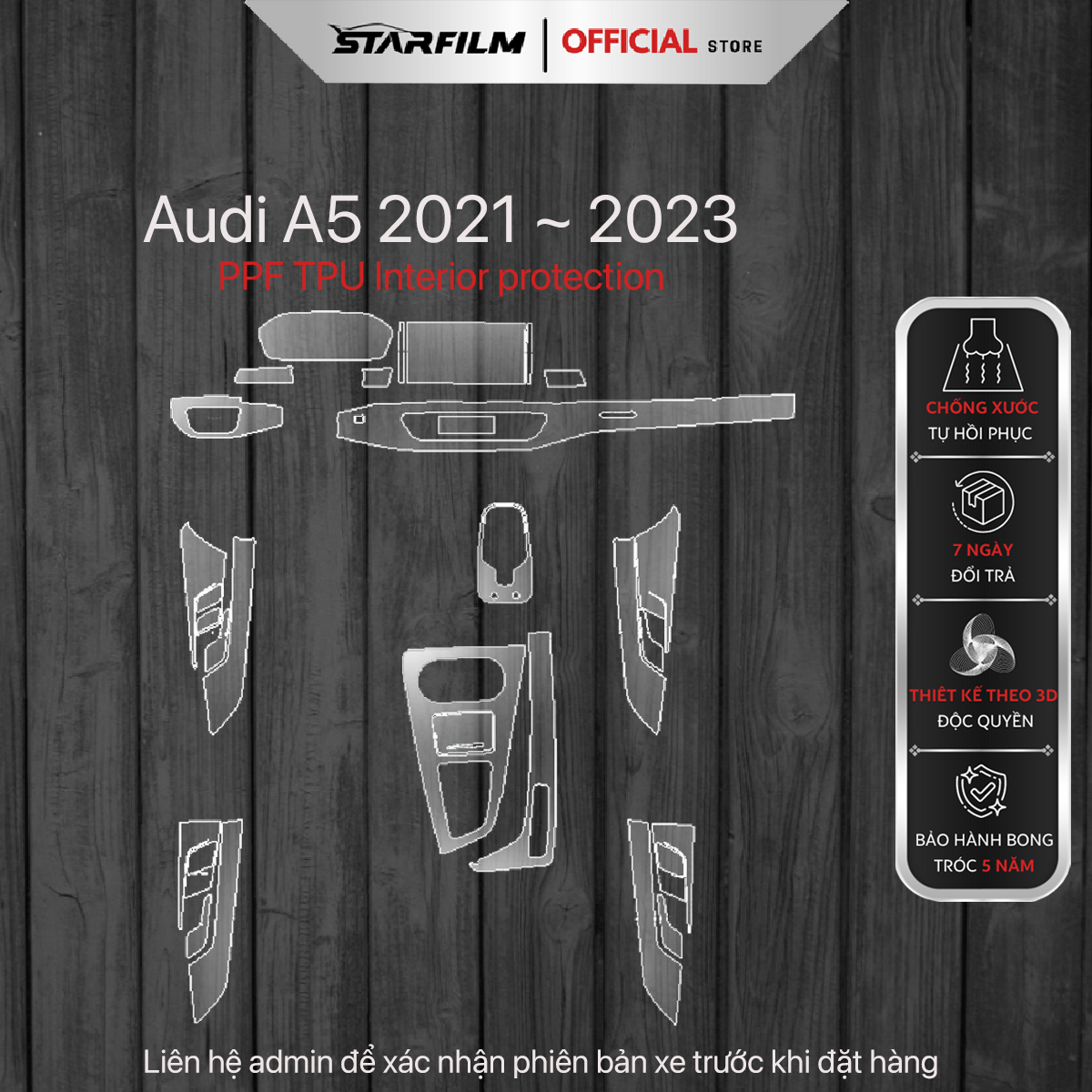 Audi A5 2021 ~ 2023 PPF TPU nội thất chống xước tự hồi phục